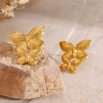 Twin Butterfly Studs - Gold