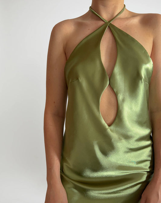 Cut-Out Satin Dress - LimeANTISOCIAL