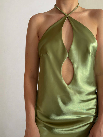 Cut-Out Satin Dress - LimeANTISOCIAL