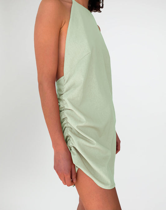 Ruched Linen Dress - MatchaANTISOCIAL