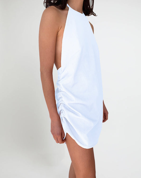 Ruched Linen Dress - WhiteANTISOCIAL